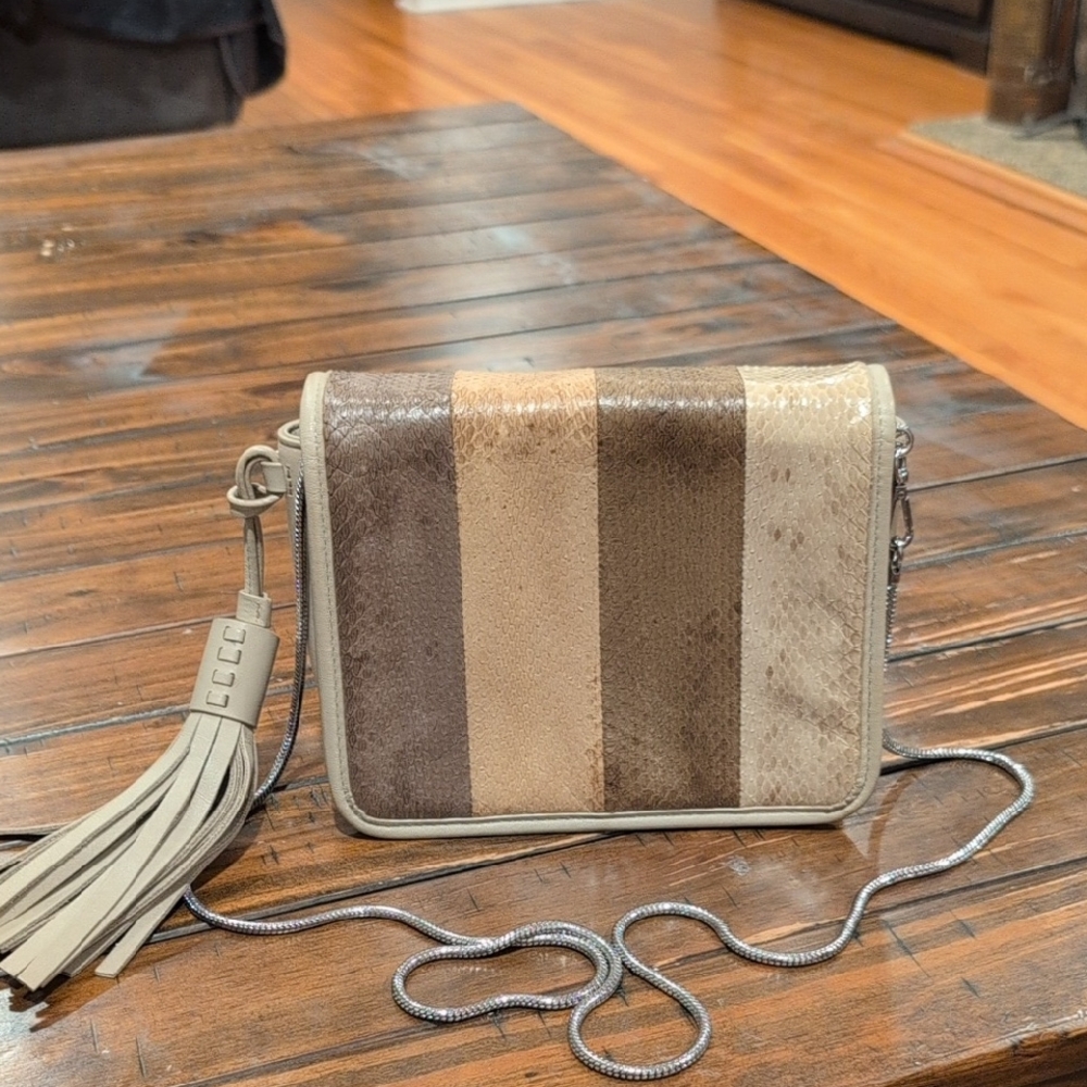 All saints Bansho Snake Leather Shoulder Crossbody Bag W/ Detachable Strap